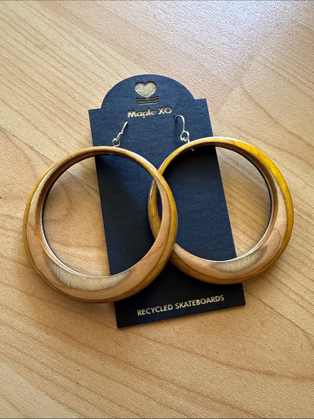 Golden Brown Recycled Skateboard Hoop Earrings